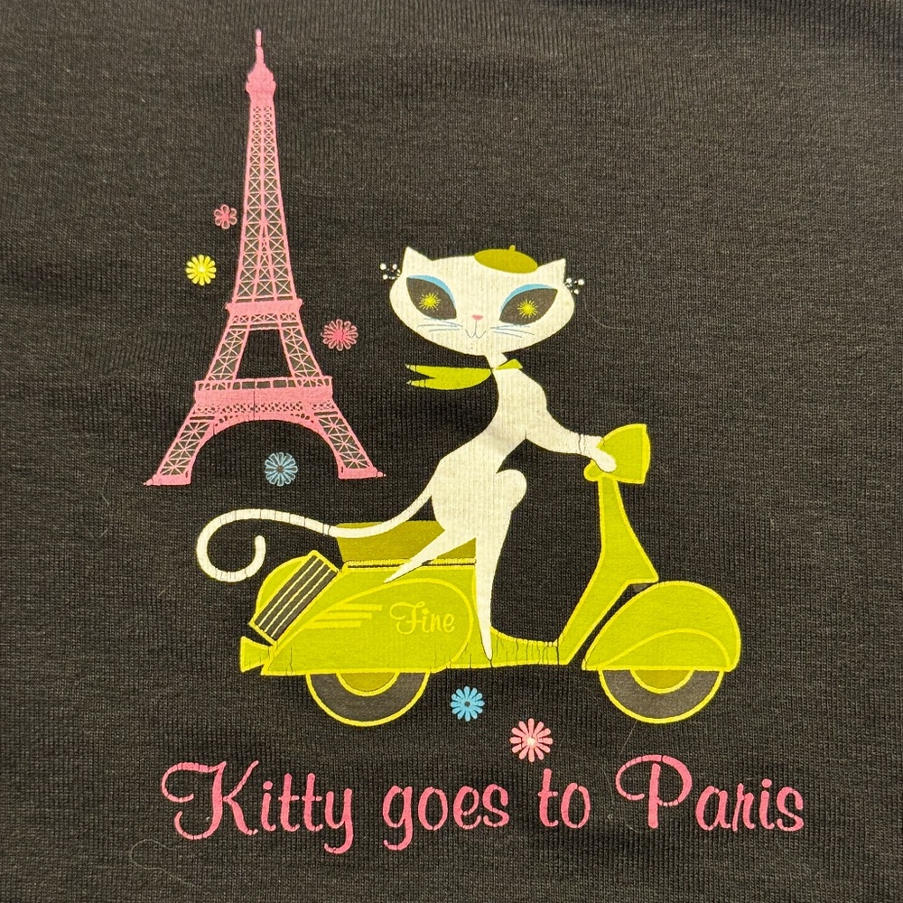 FINE - French Kitty goes to Paris on a Vintage Vespa-  Large - T-shirt